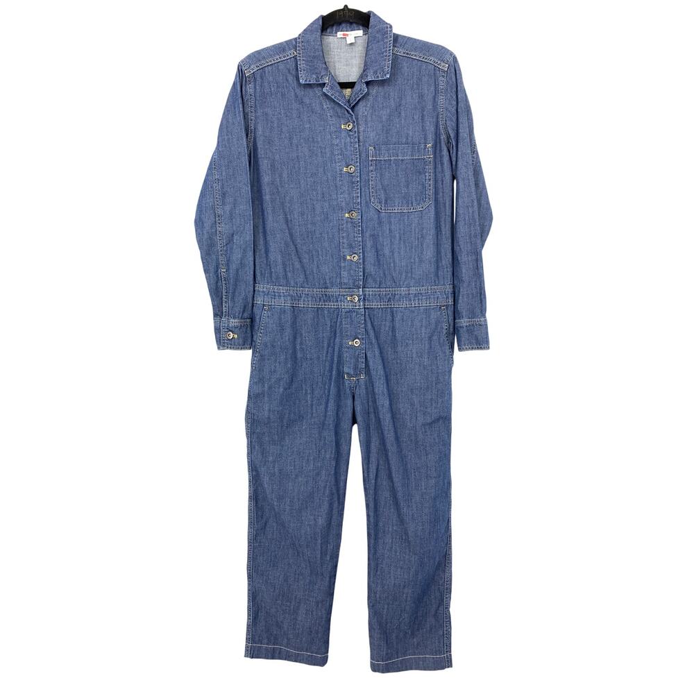 James Perse Denim Long Sleeve Boiler Suit Womens Sz 0 US XS Blue Slim Leg